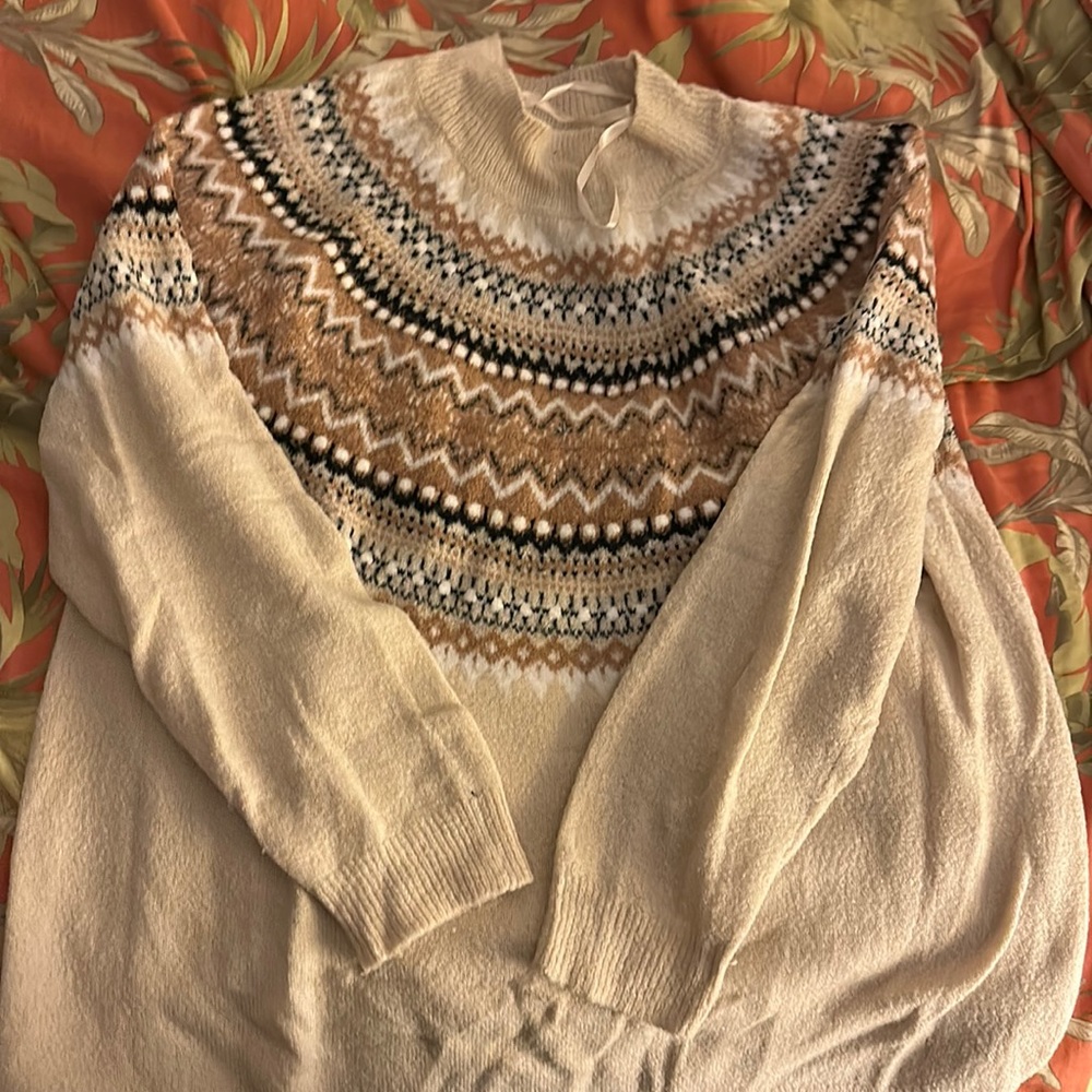 Let’s & Me Faire Isle Sweater in Cream, Tan, White, & Black. Sz 1X